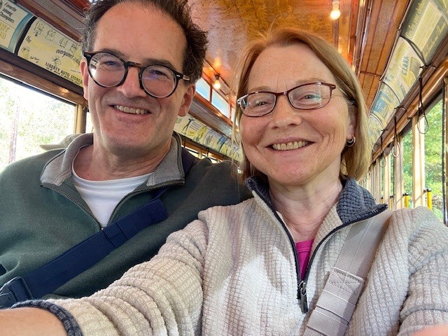 Sarah with her husband Neil on a trip we did around New England